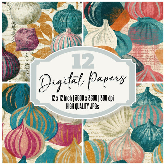 Etching Dim Sum Dumplings Turquoise Seamless Digital Paper Pack (DDD014449)
