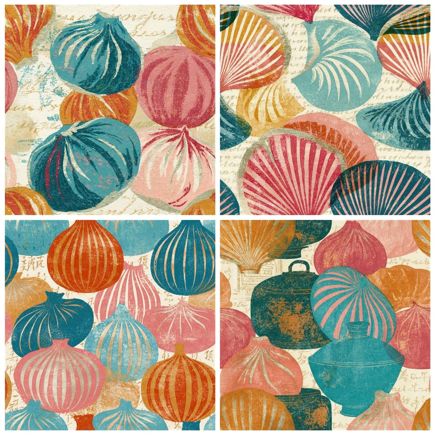 Etching Dim Sum Dumplings Turquoise Seamless Digital Paper Pack (DDD014449)