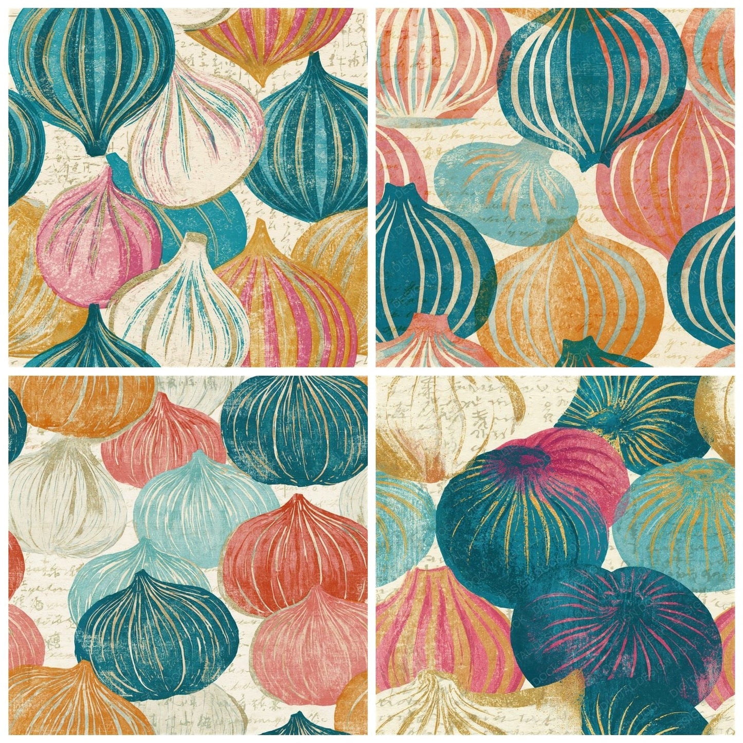 Etching Dim Sum Dumplings Turquoise Seamless Digital Paper Pack (DDD014449)