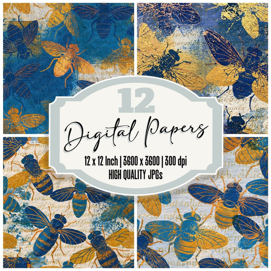 Etching Horseflies Cobalt Yellow Digital Paper Pack (DDD014450)