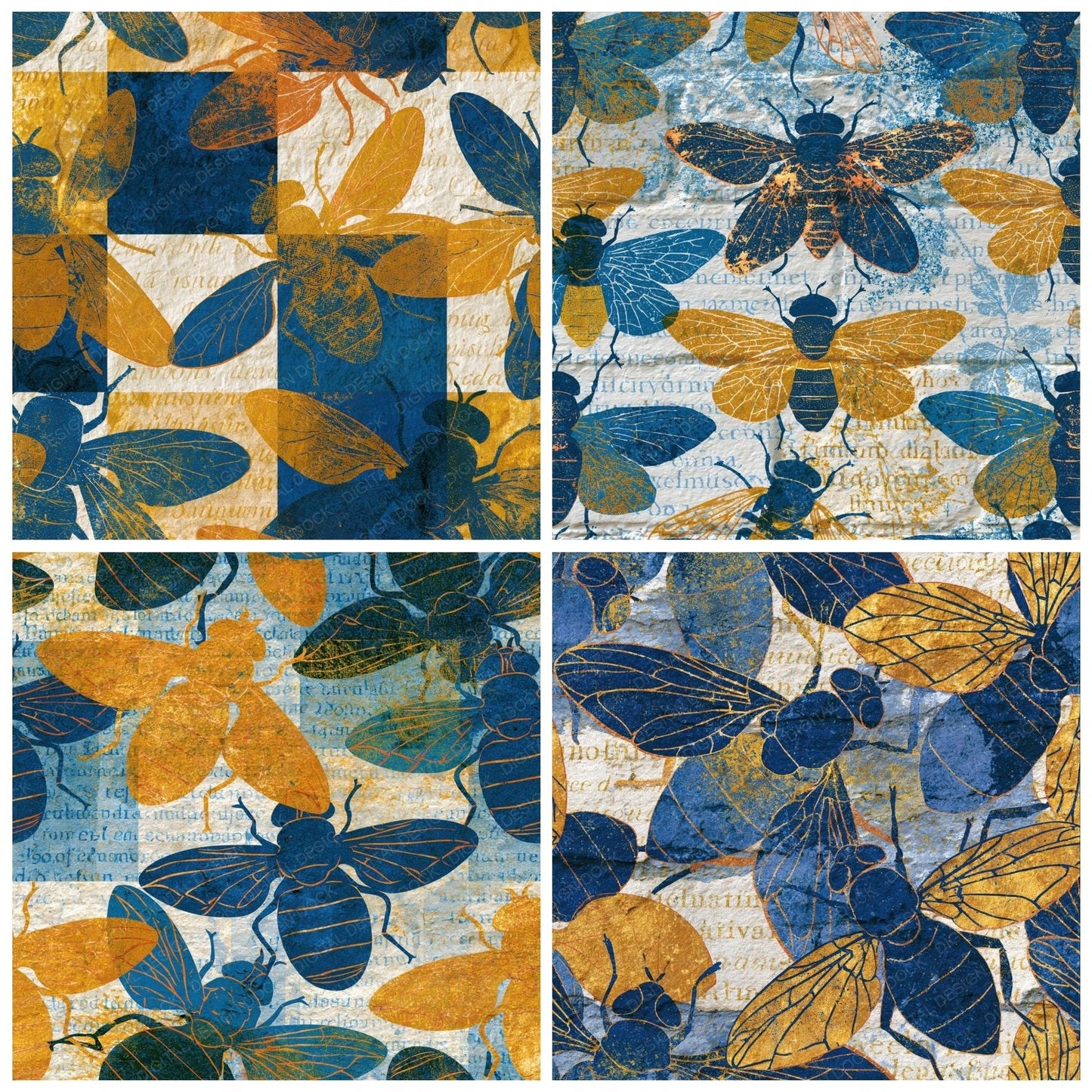 Etching Horseflies Cobalt Yellow Digital Paper Pack (DDD014450)
