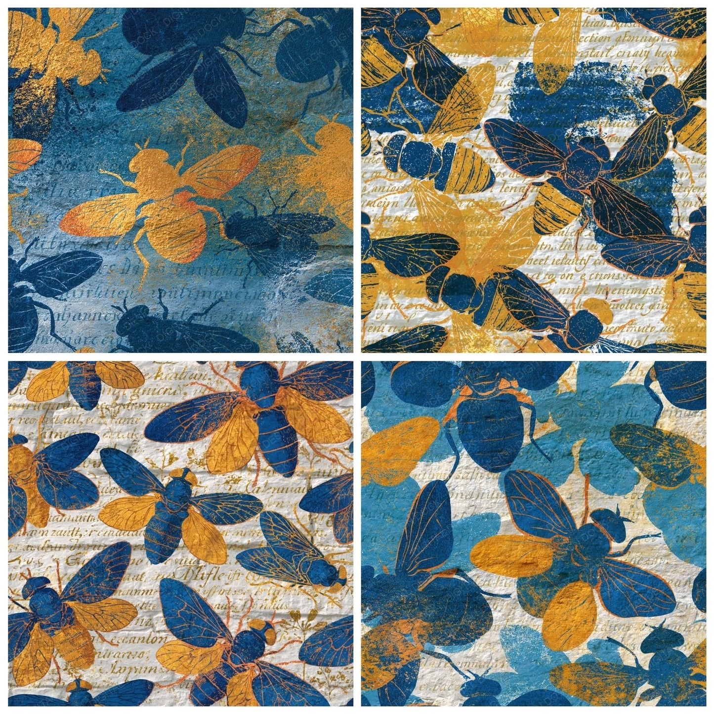 Etching Horseflies Cobalt Yellow Digital Paper Pack (DDD014450)