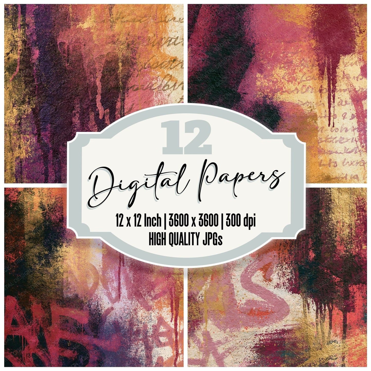 Graffiti Wine Dusty Rose Texture Digital Paper Pack (DDD014452)