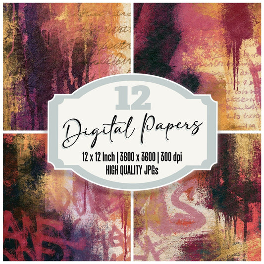 Graffiti Wine Dusty Rose Texture Digital Paper Pack (DDD014452)