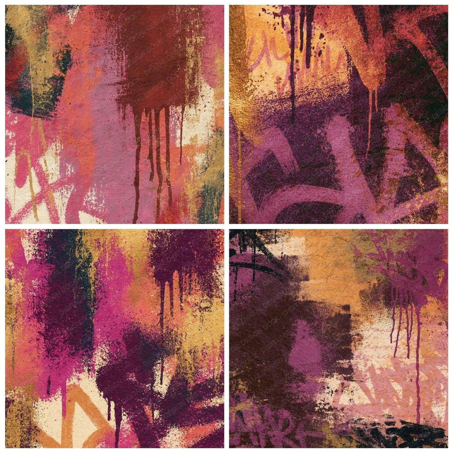 Graffiti Wine Dusty Rose Texture Digital Paper Pack (DDD014452)