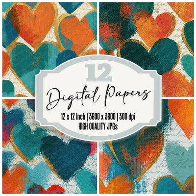 Impressionist Neon Hearts Papaya Jade Digital Paper Pack (DDD014453)