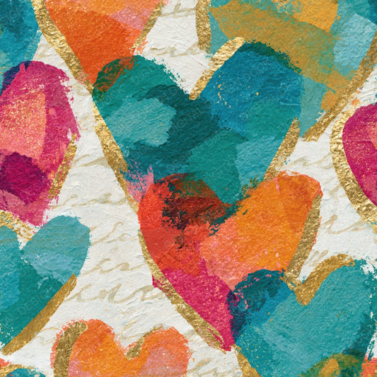 Impressionist Neon Hearts Papaya Jade Digital Paper Pack (DDD014453)