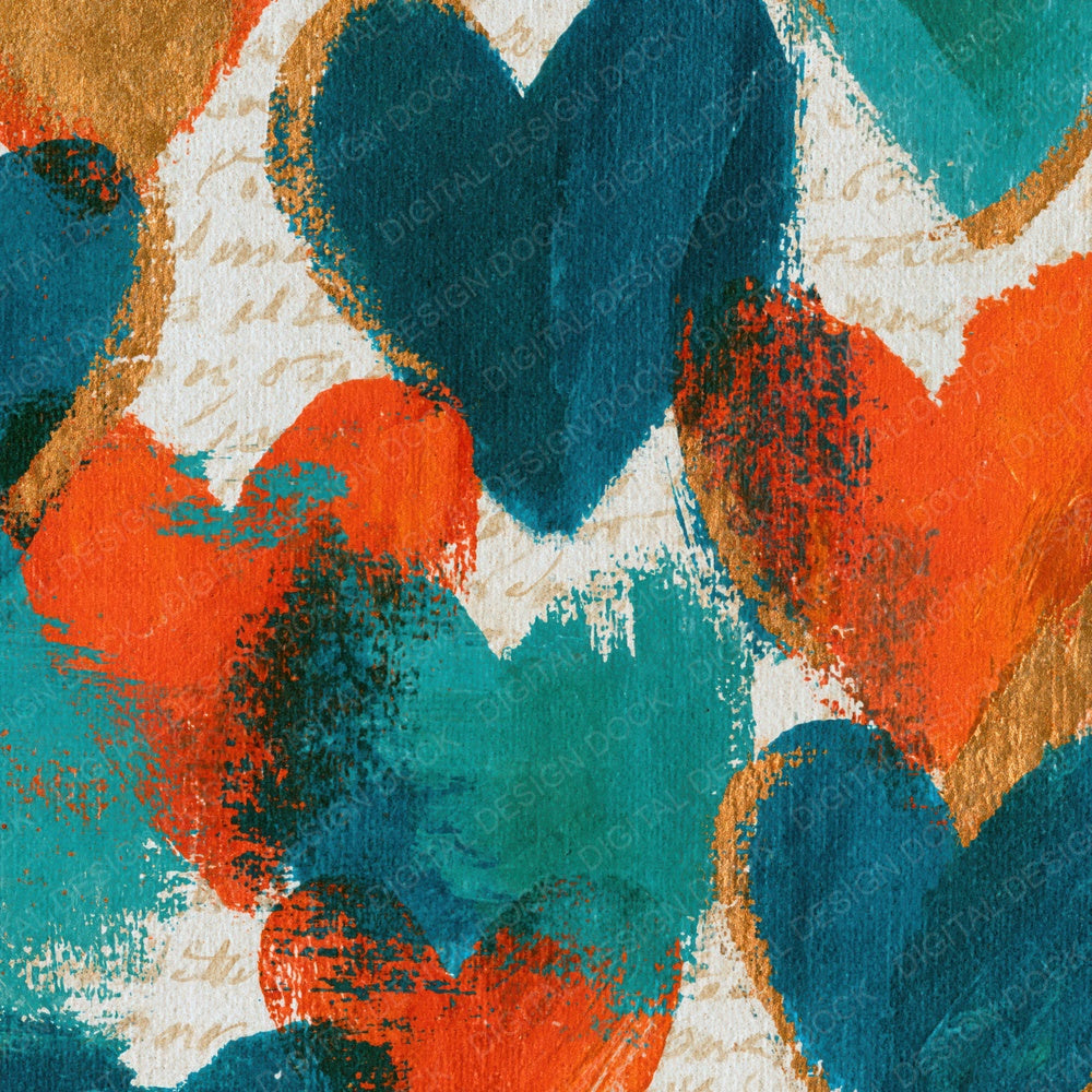 Impressionist Neon Hearts Papaya Jade Digital Paper Pack (DDD014453)