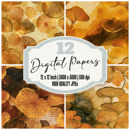 Ink Wash Glowing Fungi Caramel Digital Paper Pack (DDD014455)