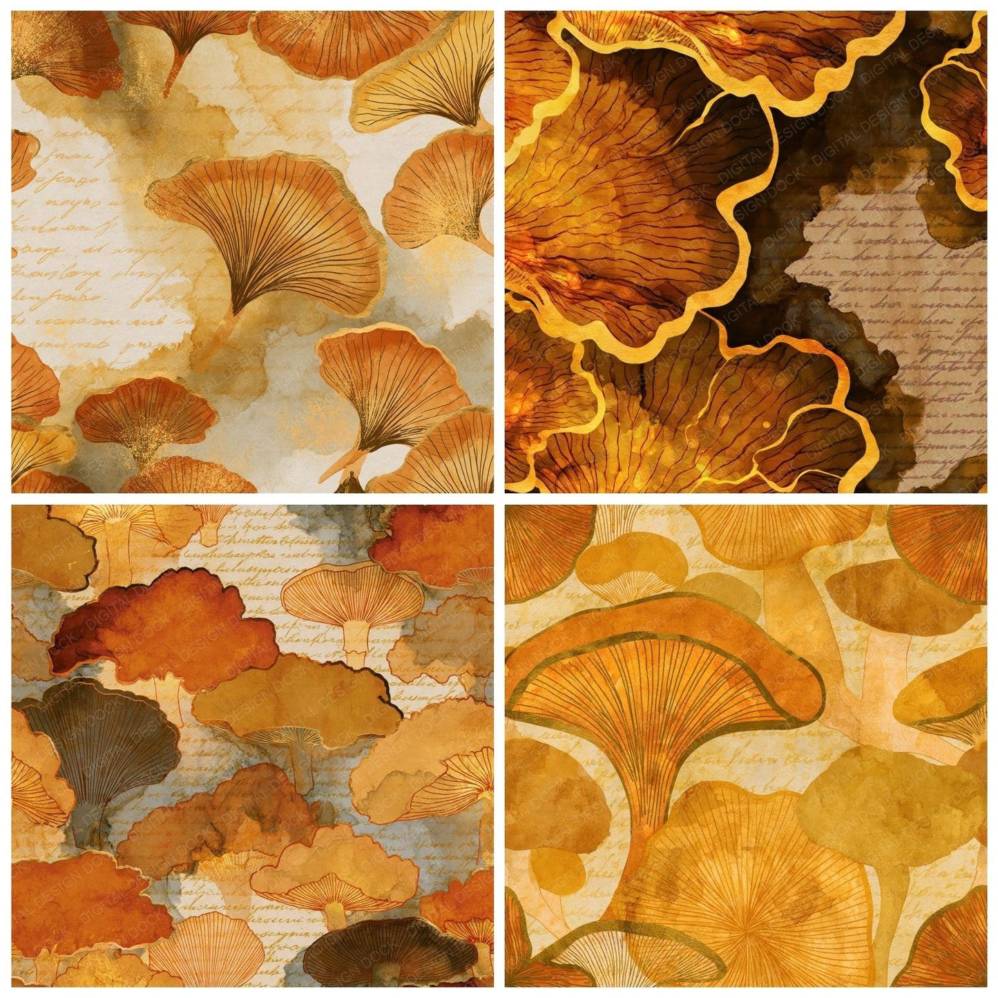 Ink Wash Glowing Fungi Caramel Digital Paper Pack (DDD014455)