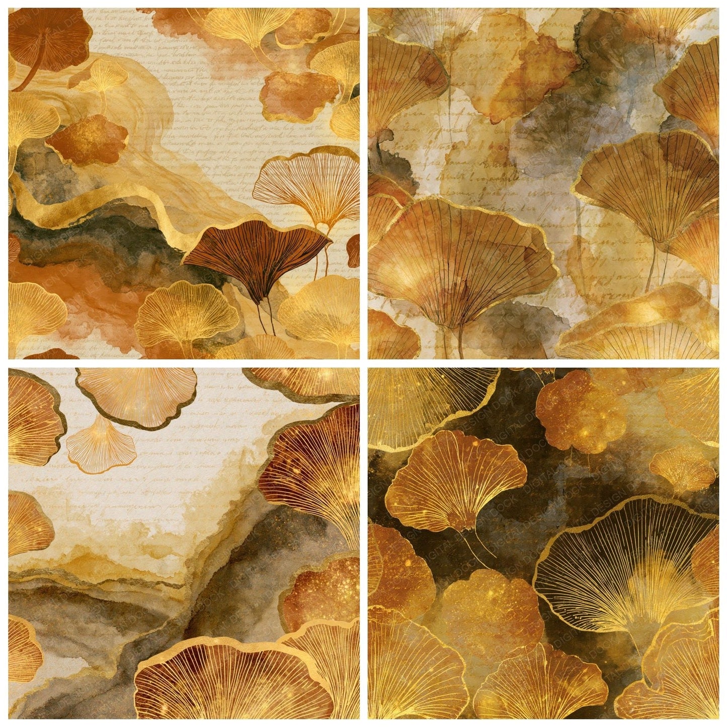 Ink Wash Glowing Fungi Caramel Digital Paper Pack (DDD014455)