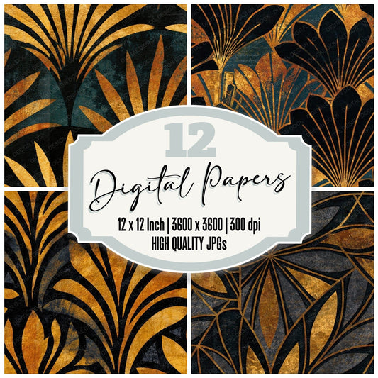 Letterpress Art Deco Textile Gold Seamless Digital Paper Pack (DDD014456)