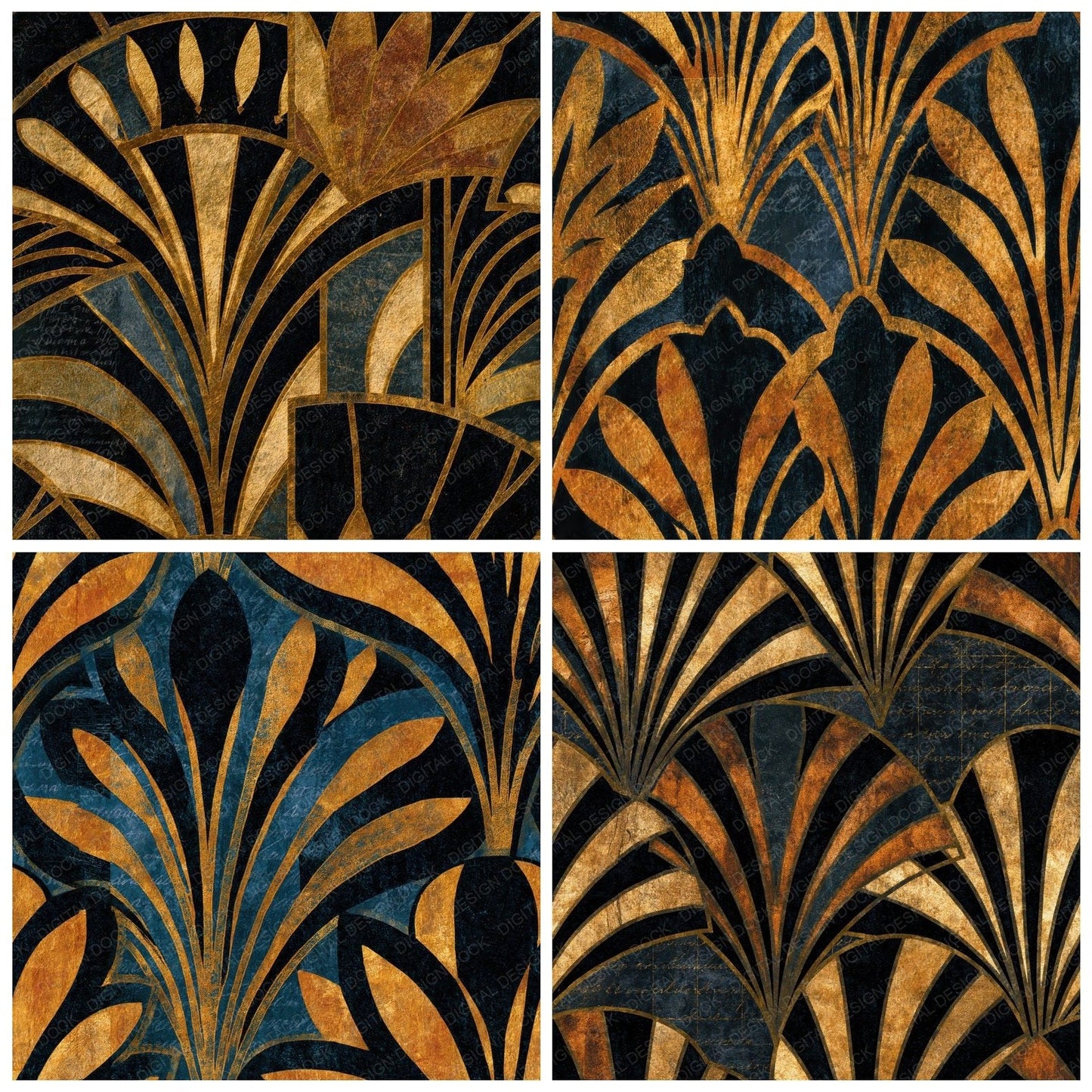 Letterpress Art Deco Textile Gold Seamless Digital Paper Pack (DDD014456)
