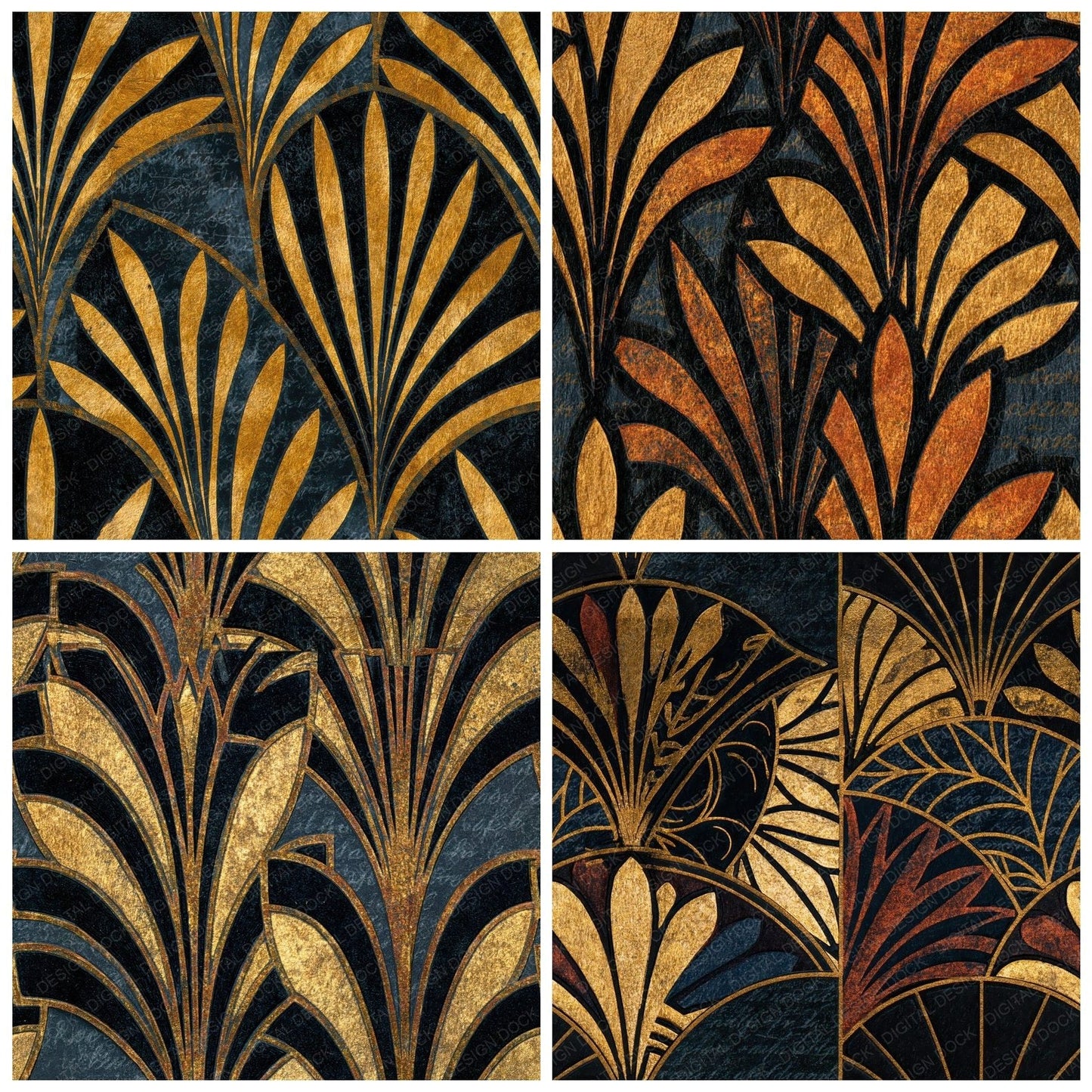 Letterpress Art Deco Textile Gold Seamless Digital Paper Pack (DDD014456)