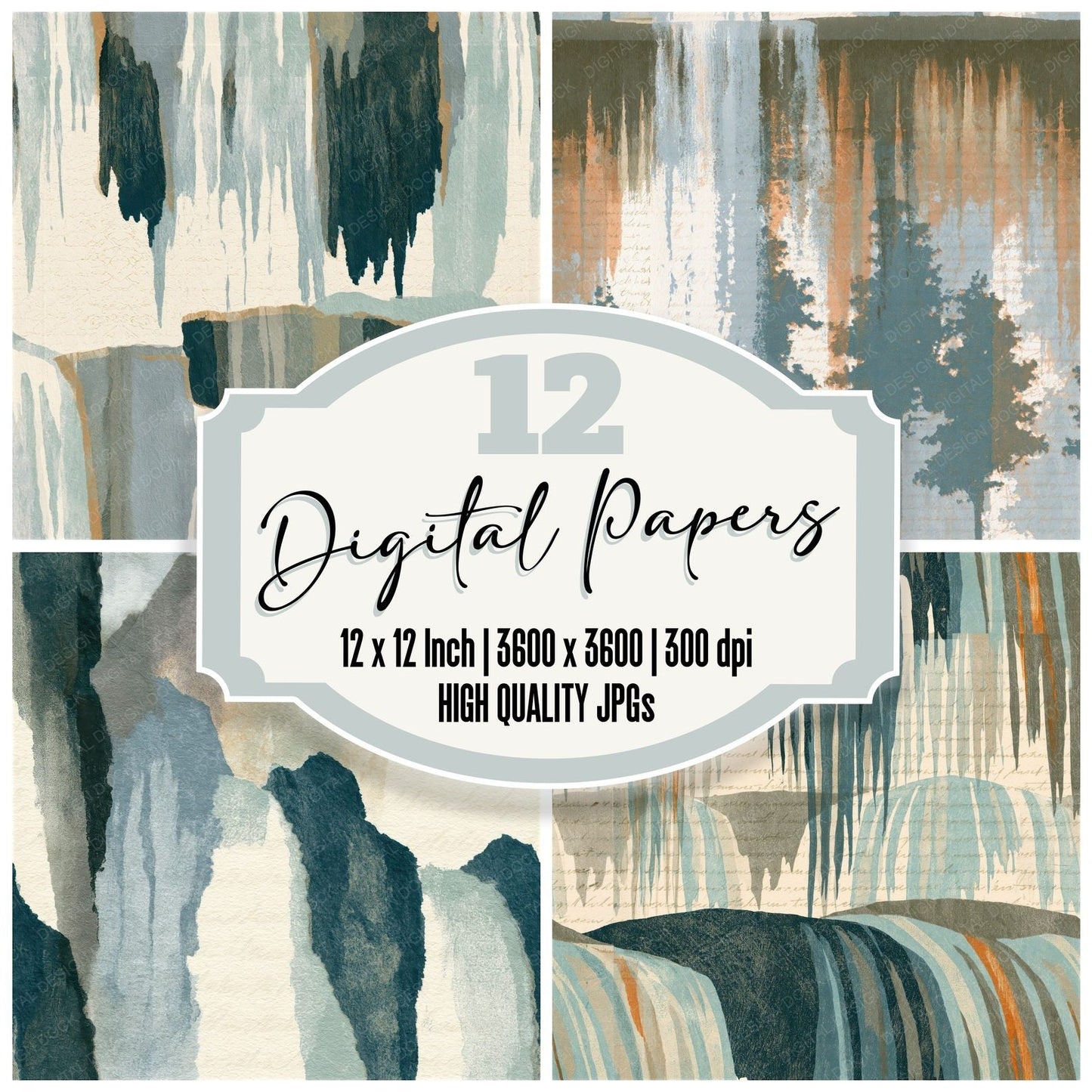 Letterpress Waterfalls Driftwood Seamless Digital Paper Pack (DDD014457)