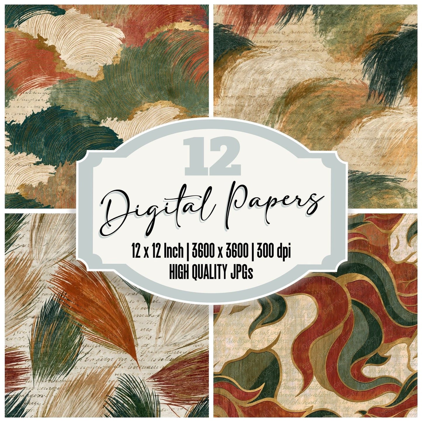 Naturalist Unicorn Mane Rust Moss Ivory Digital Paper Pack (DDD014458)