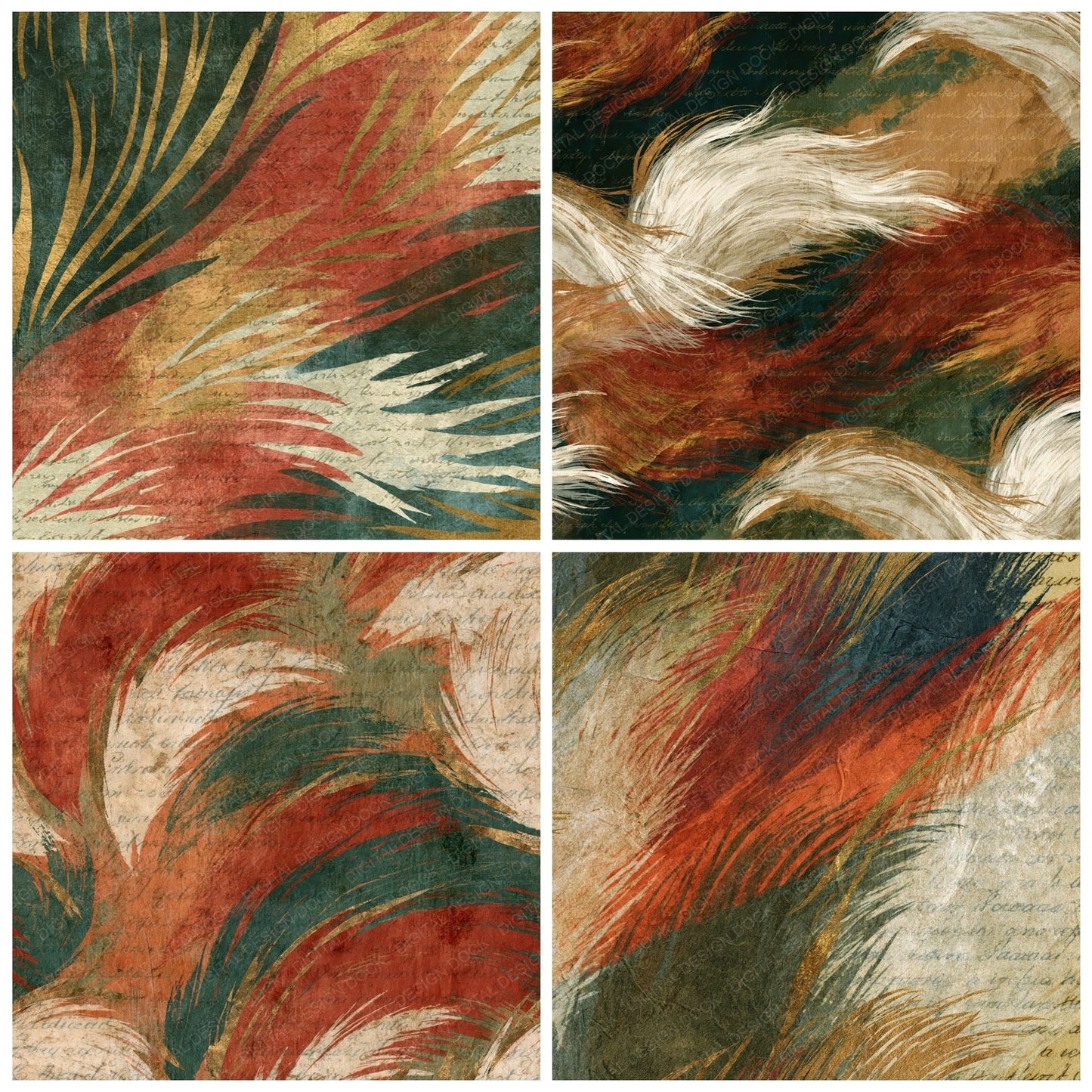 Naturalist Unicorn Mane Rust Moss Ivory Digital Paper Pack (DDD014458)