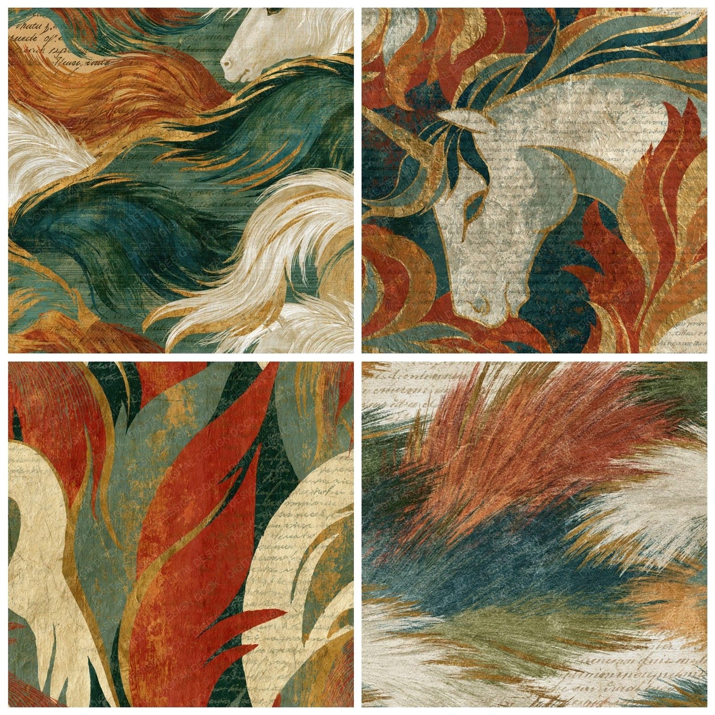 Naturalist Unicorn Mane Rust Moss Ivory Digital Paper Pack (DDD014458)