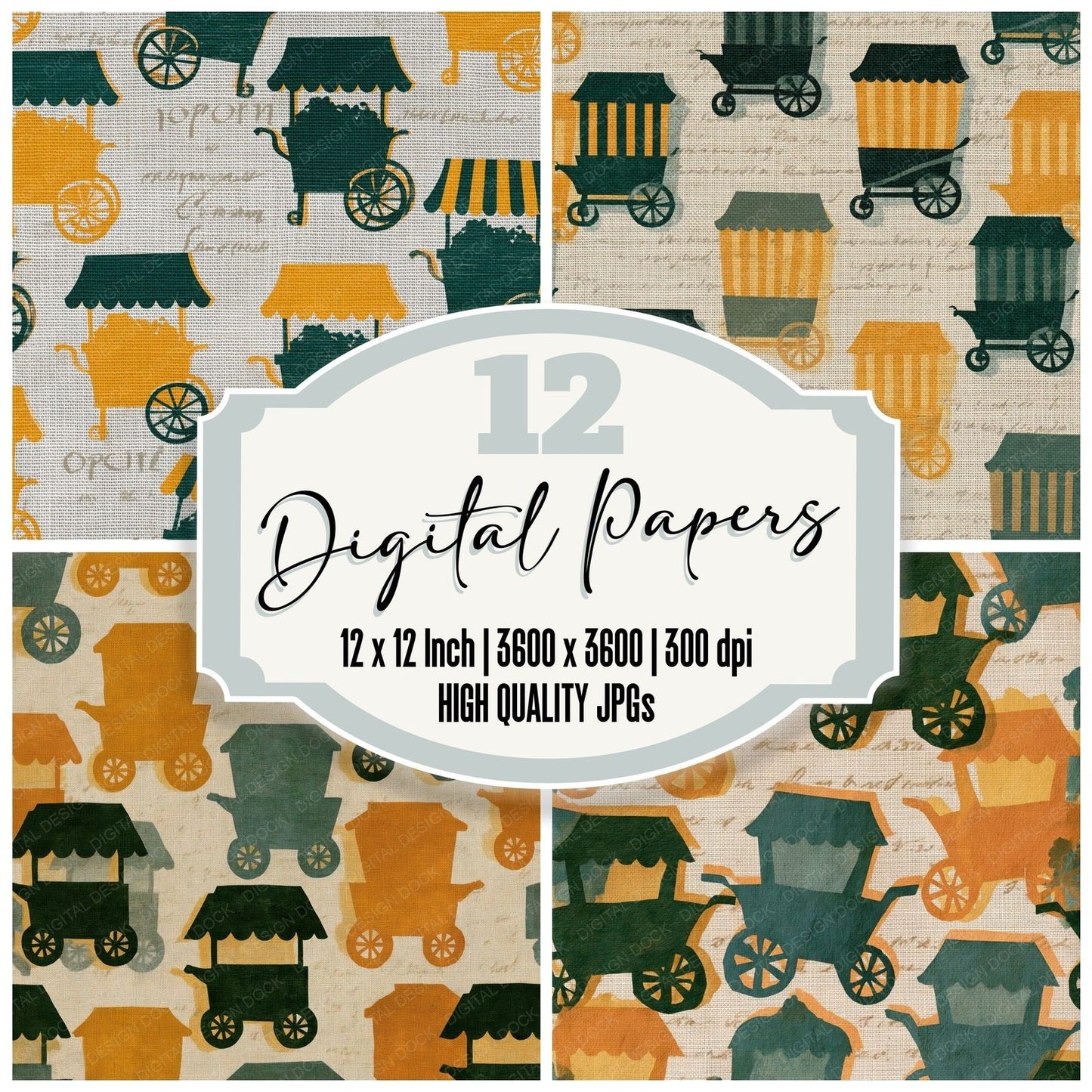 Papercut Popcorn Cart Amber Forest Green Digital Paper Pack (DDD014459)