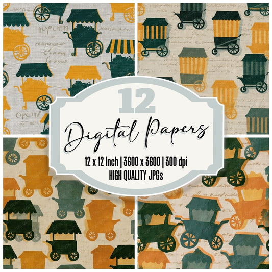 Papercut Popcorn Cart Amber Forest Green Digital Paper Pack (DDD014459)