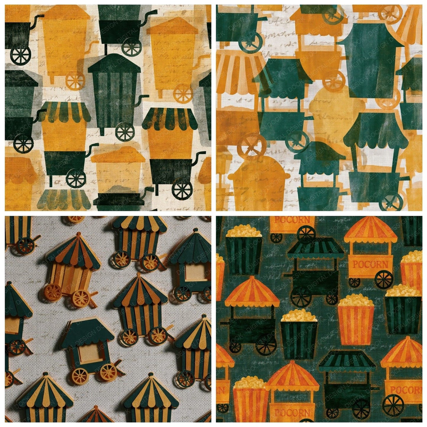 Papercut Popcorn Cart Amber Forest Green Digital Paper Pack (DDD014459)