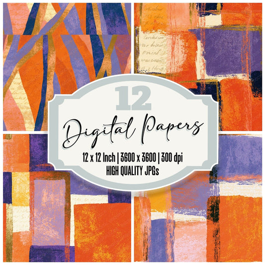 Pop Art Tangerine Lavender Abstract Seamless Digital Paper Pack (DDD014460)