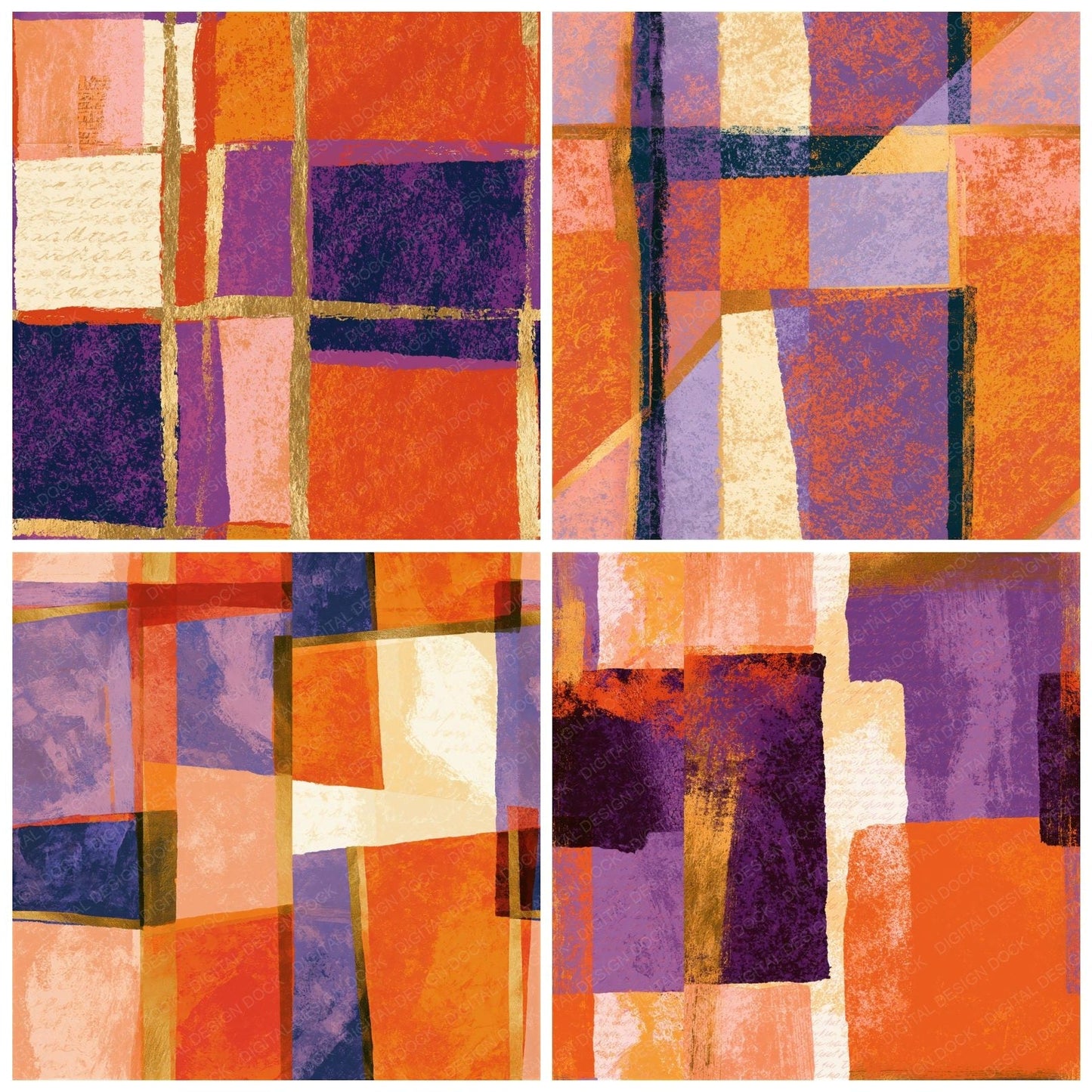 Pop Art Tangerine Lavender Abstract Seamless Digital Paper Pack (DDD014460)
