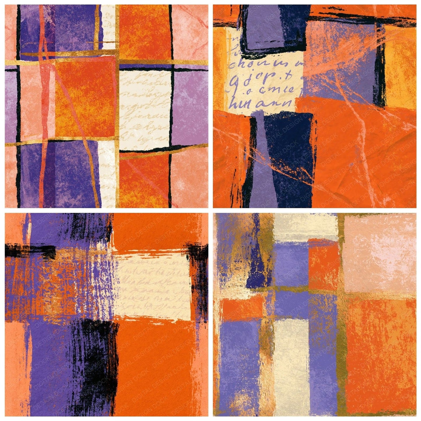 Pop Art Tangerine Lavender Abstract Seamless Digital Paper Pack (DDD014460)