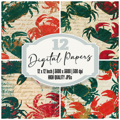 Risograph Fiddler Crabs Emerald Ruby Digital Paper Pack (DDD014461)