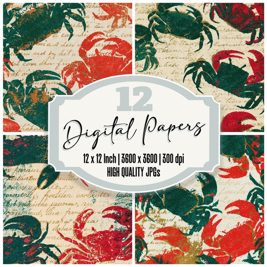 Risograph Fiddler Crabs Emerald Ruby Digital Paper Pack (DDD014461)