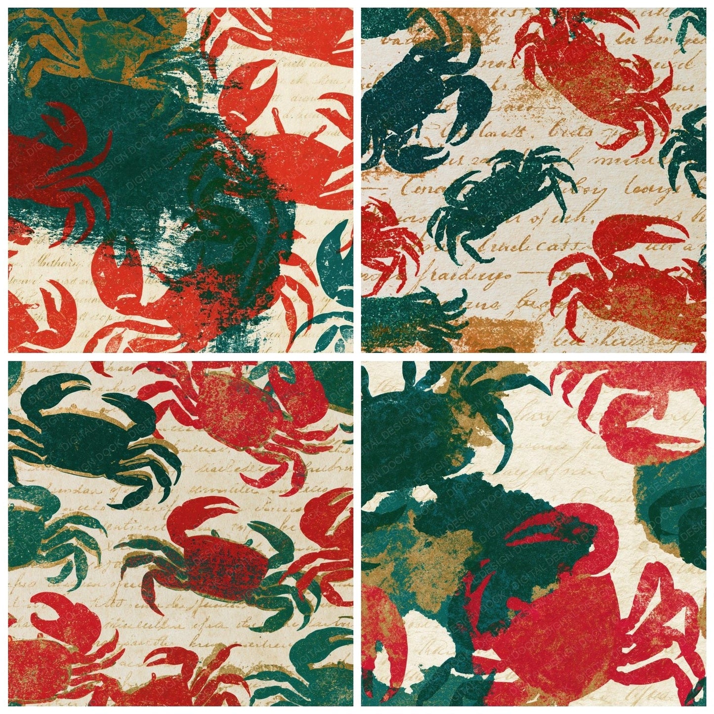 Risograph Fiddler Crabs Emerald Ruby Digital Paper Pack (DDD014461)