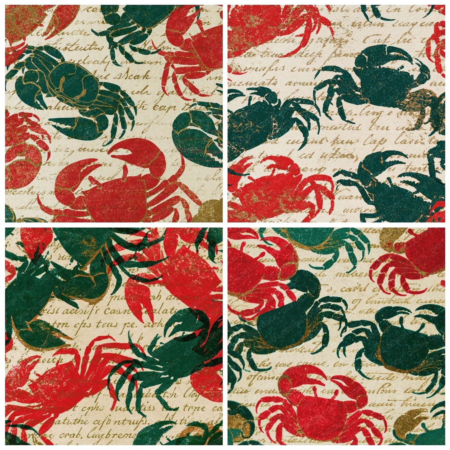 Risograph Fiddler Crabs Emerald Ruby Digital Paper Pack (DDD014461)