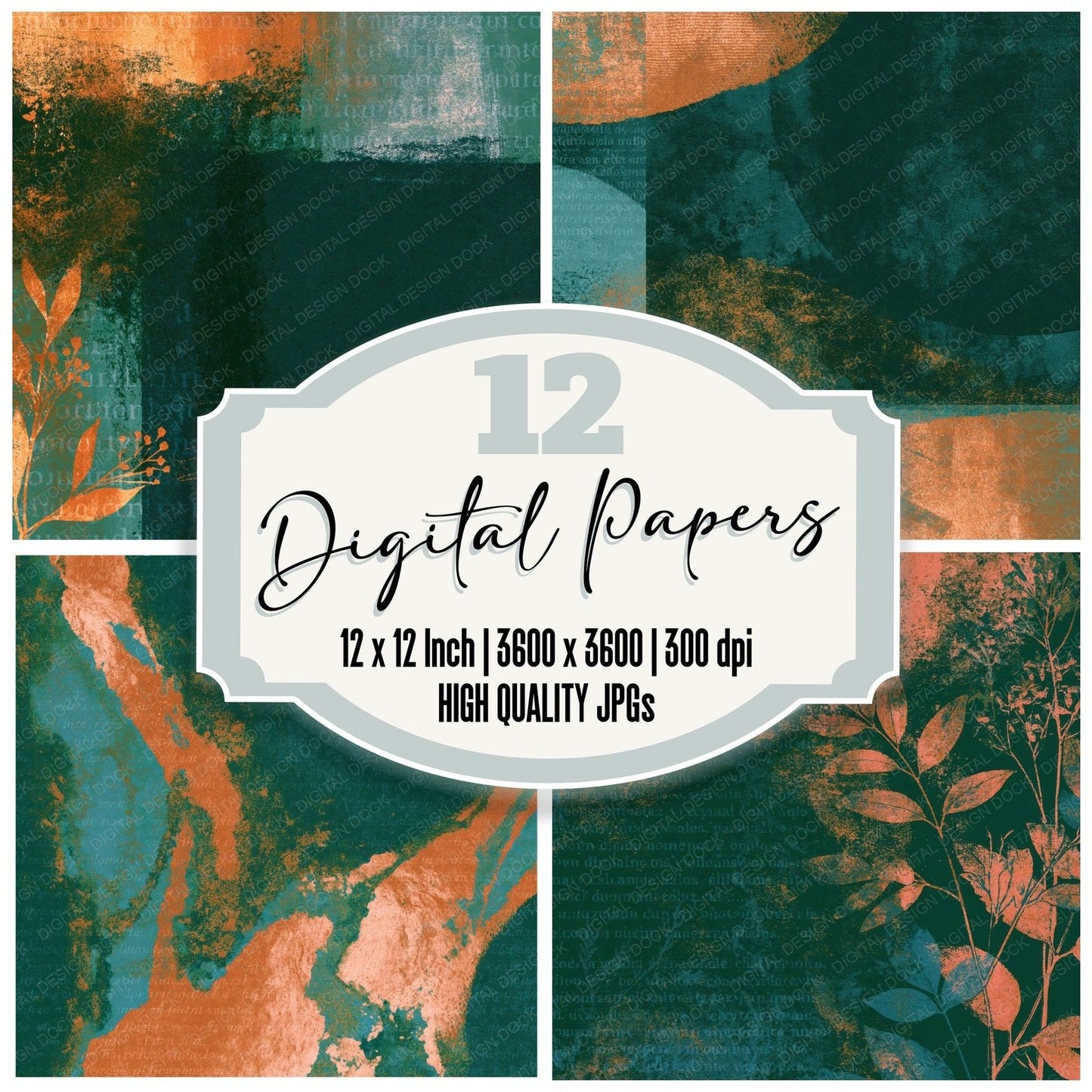 Risograph Jade Copper Green Abstract Digital Paper Pack (DDD014462)