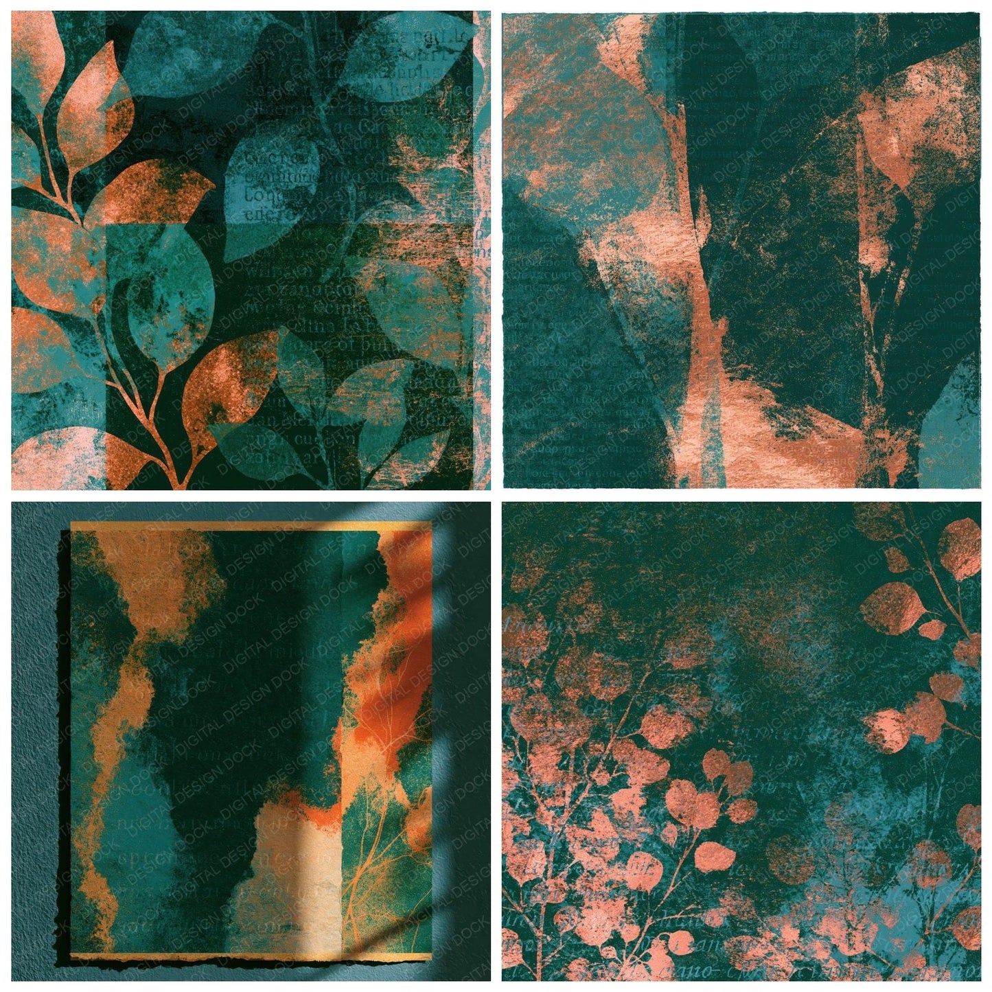 Risograph Jade Copper Green Abstract Digital Paper Pack (DDD014462)