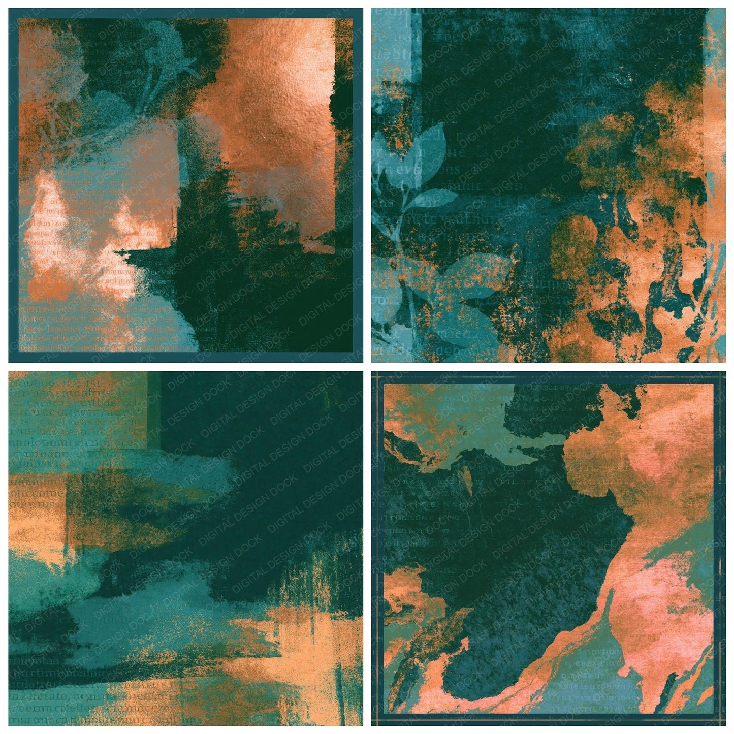 Risograph Jade Copper Green Abstract Digital Paper Pack (DDD014462)