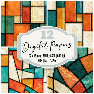 Stained Glass Papaya Jade Abstract Digital Paper Pack (DDD014463)