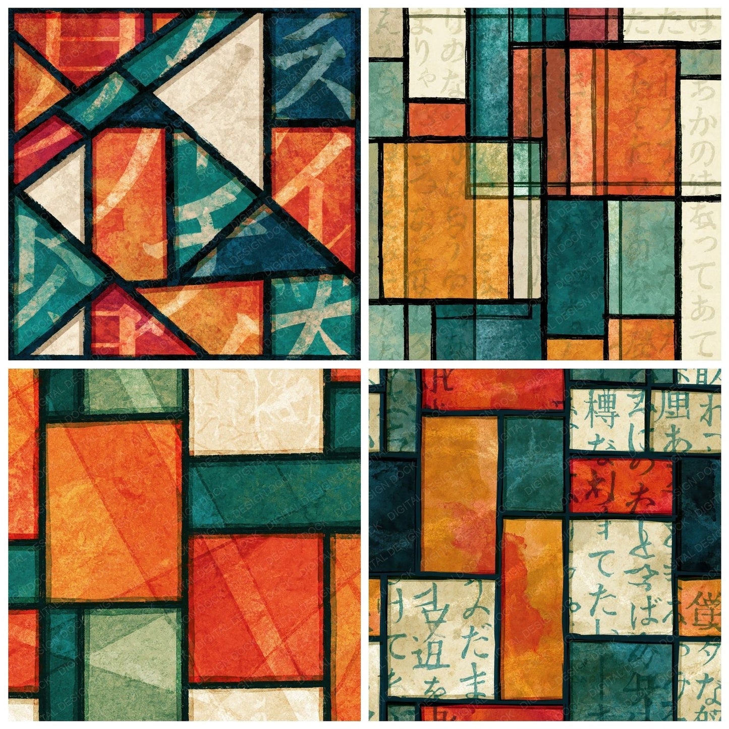 Stained Glass Papaya Jade Abstract Digital Paper Pack (DDD014463)