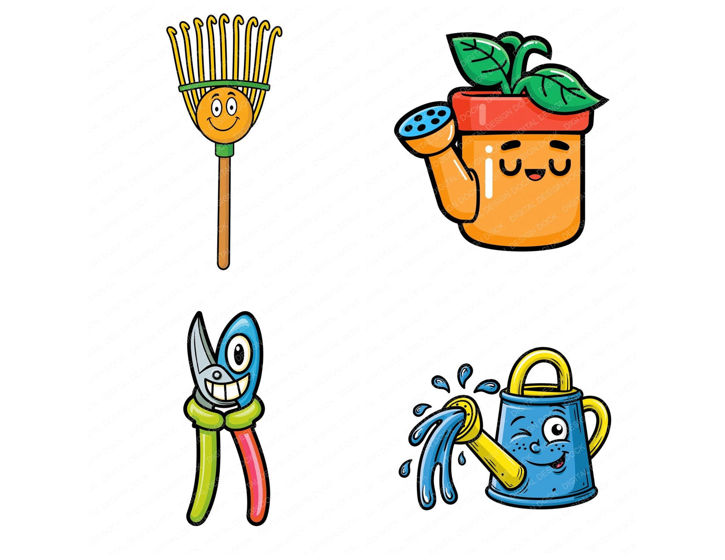 Cartoon Garden Tool Character Clipart Set (DDD014466)
