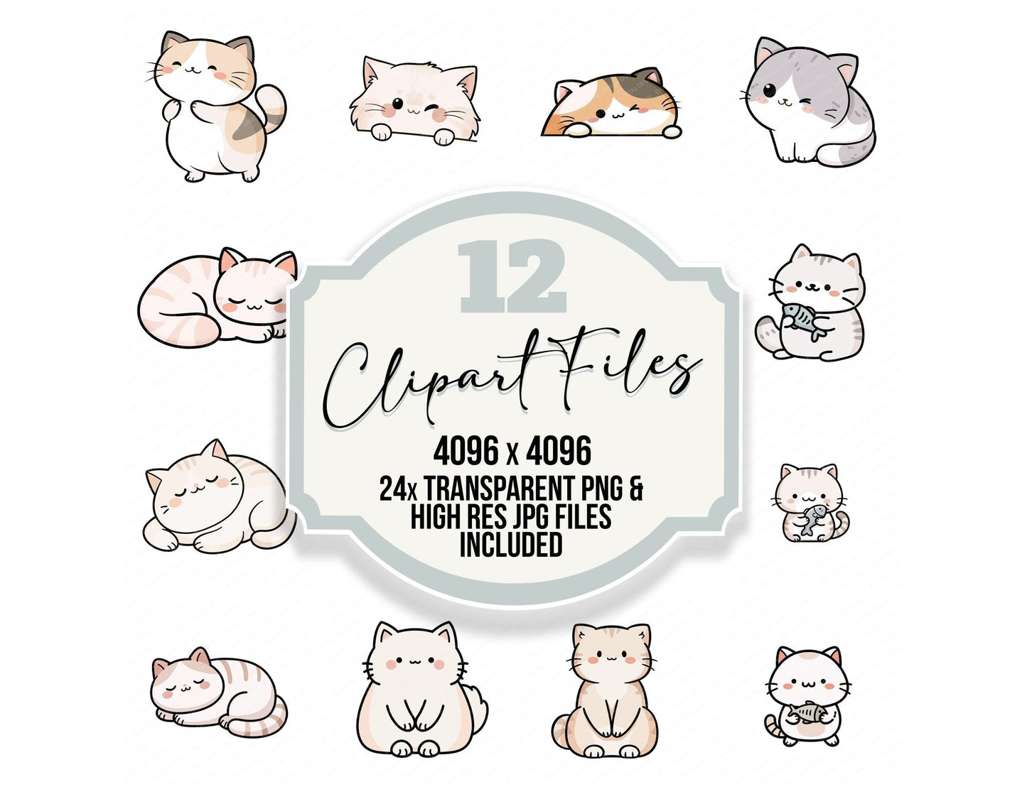 Kawaii Cat Character Clipart Set (DDD014467)