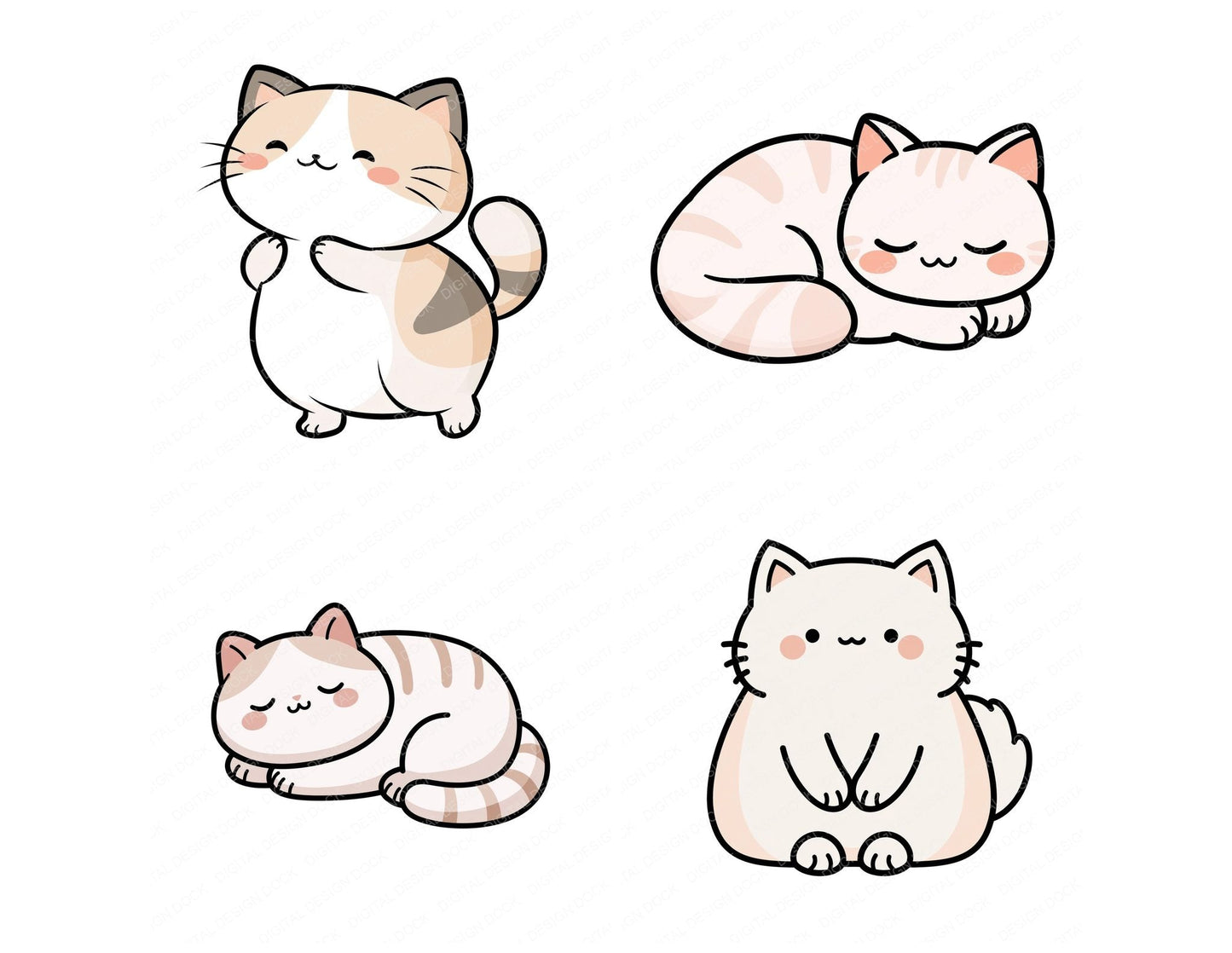 Kawaii Cat Character Clipart Set (DDD014467)