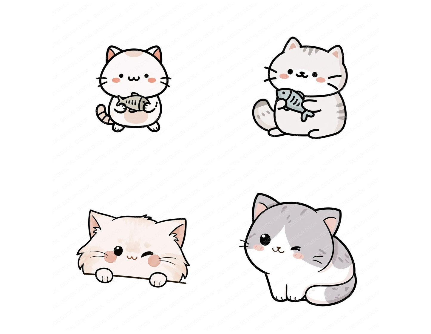 Kawaii Cat Character Clipart Set (DDD014467)