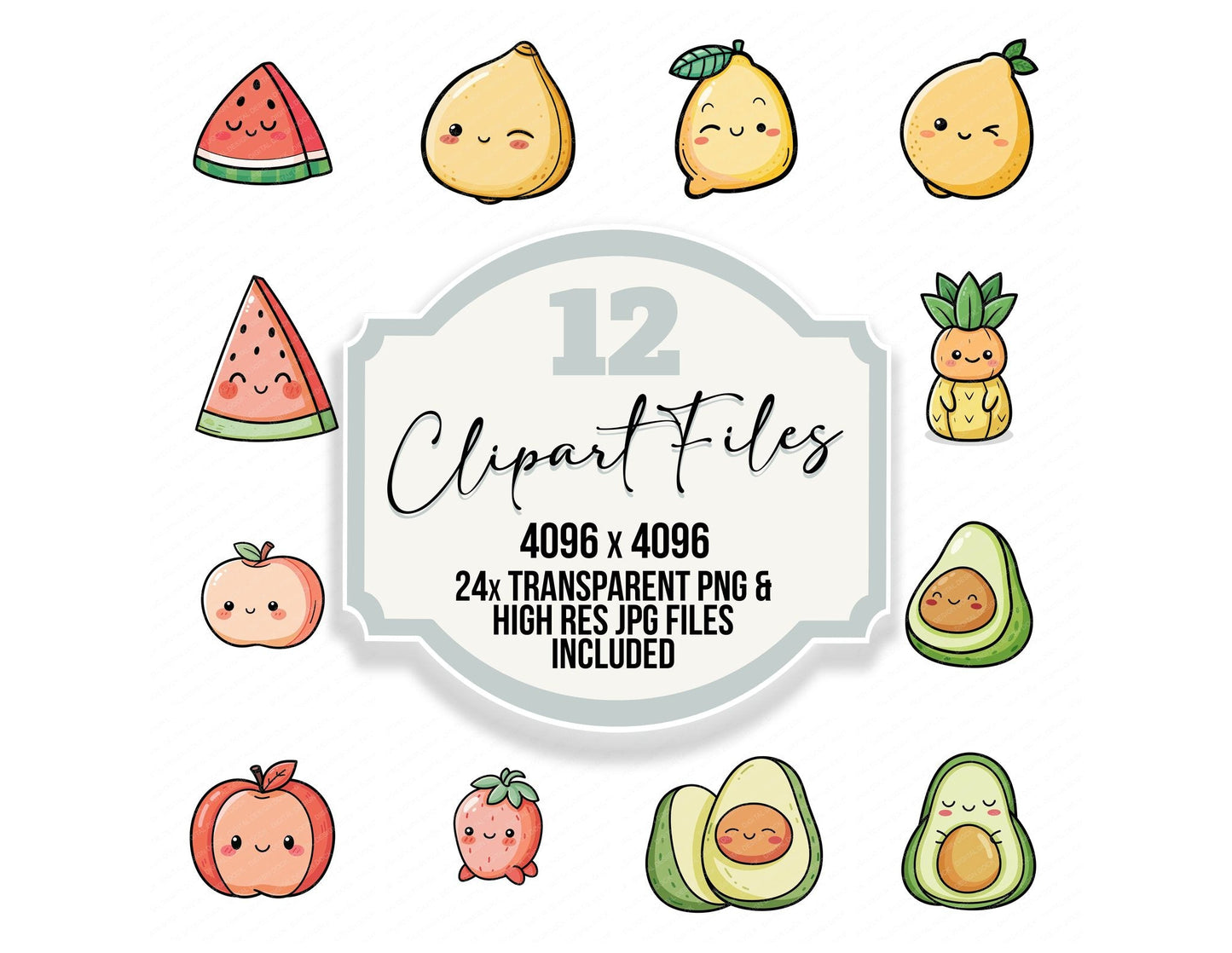Kawaii Fruit Character Clipart Set (DDD014468)