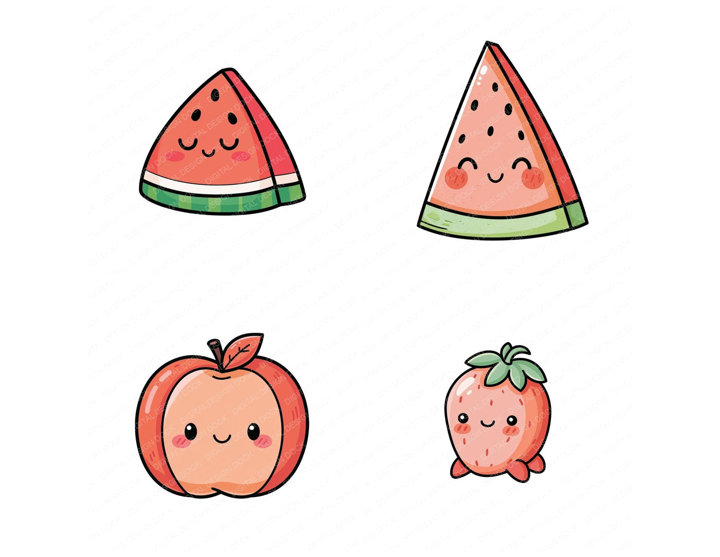 Kawaii Fruit Character Clipart Set (DDD014468)