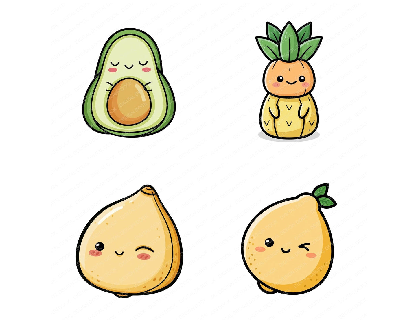 Kawaii Fruit Character Clipart Set (DDD014468)