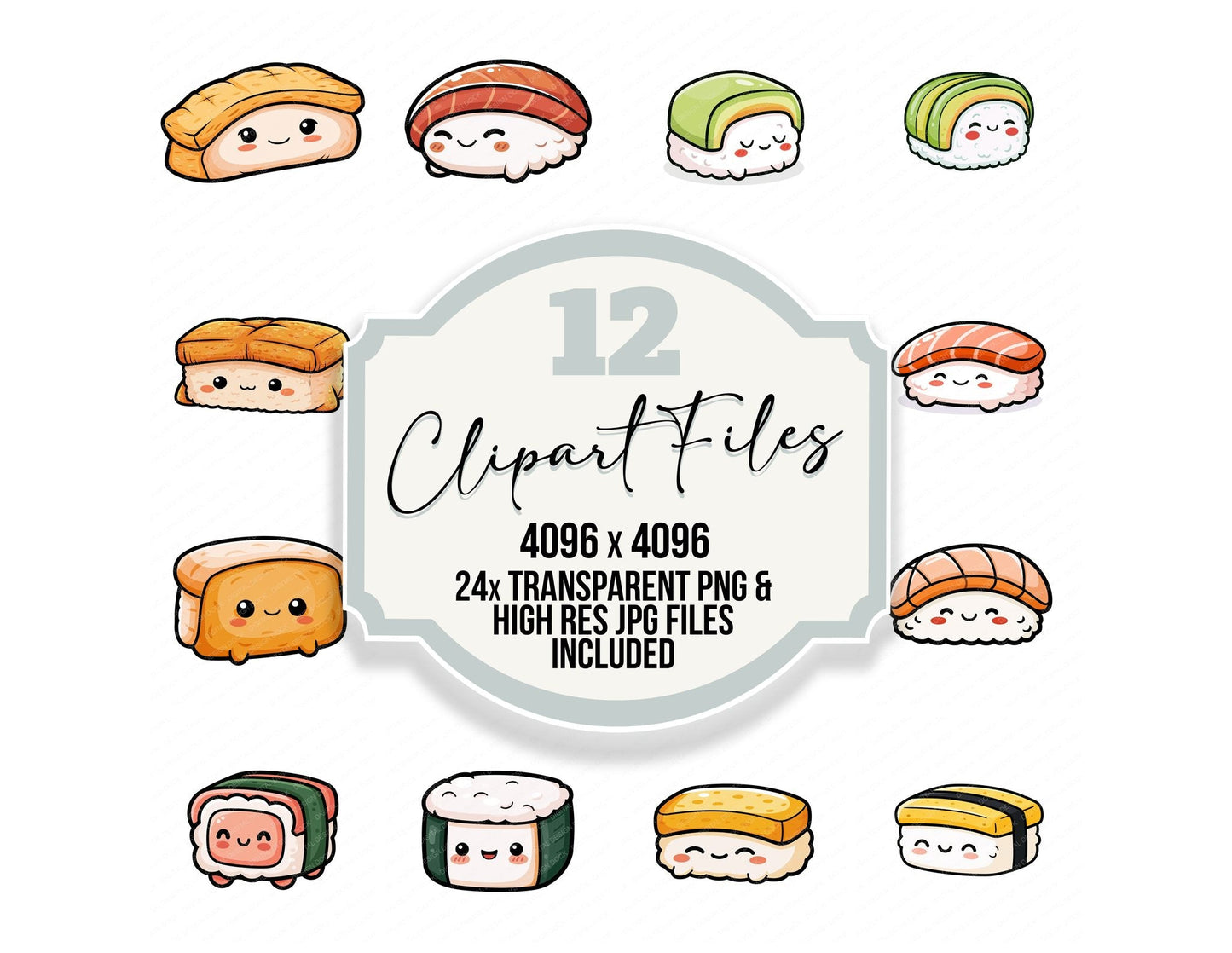 Kawaii Sushi Character Clipart Set (DDD014470)