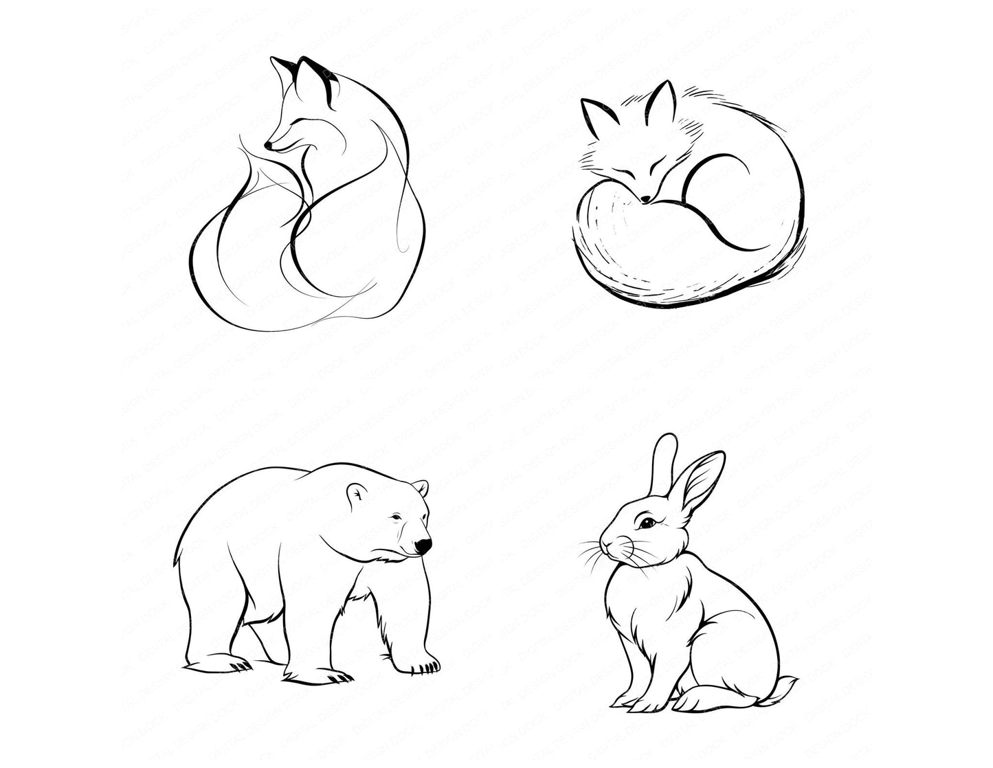 Line Art Animal Clipart Set (DDD014472)