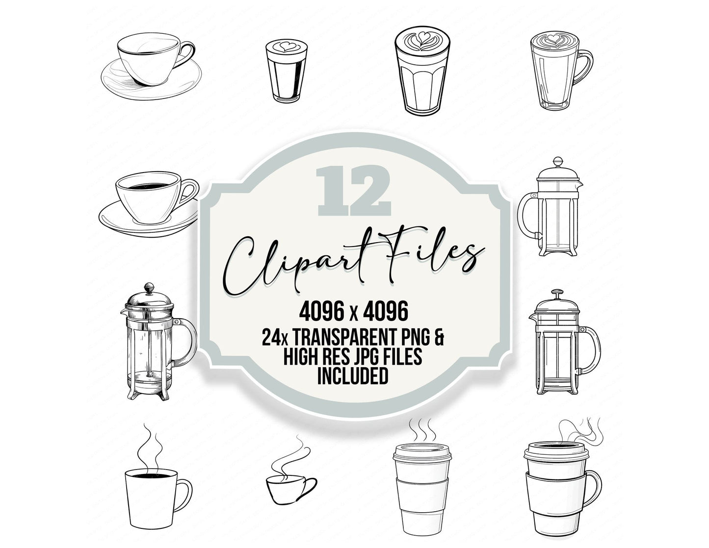 Line Art Coffee Cup Clipart Set (DDD014474)