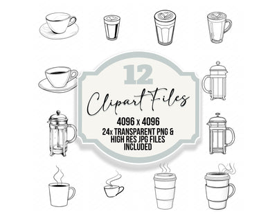 Line Art Coffee Cup Clipart Set (DDD014474)