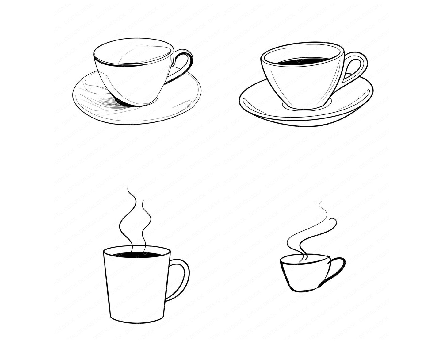Line Art Coffee Cup Clipart Set (DDD014474)