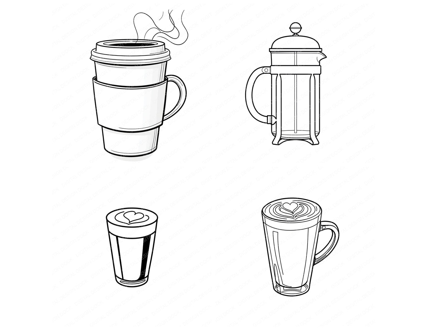 Line Art Coffee Cup Clipart Set (DDD014474)